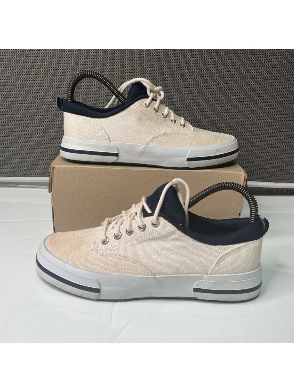 Cherokee Beige & Navy Canvas Lace-Up Sneakers Size 8.5 Woman's Casual Shoes